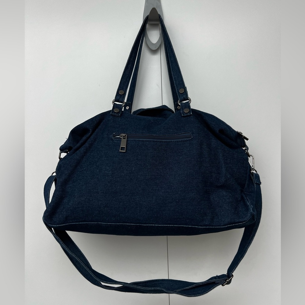 Stylish Denim Shoulder Bag with Embroidered Patches - Picture 8 of 13